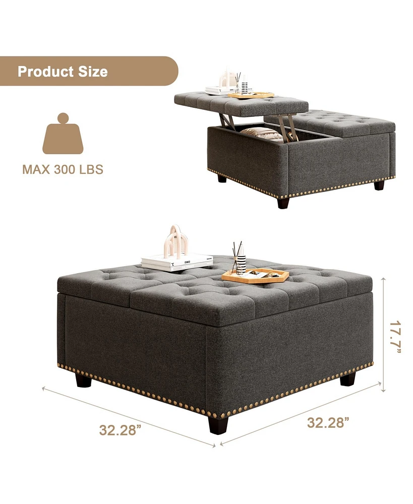 Streamdale Furniture Oversized Storage Square Ottoman with Double Door Storage