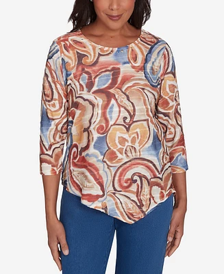 Alfred Dunner Harvest Moon Women's Watercolor Paisley Crew Neck Top