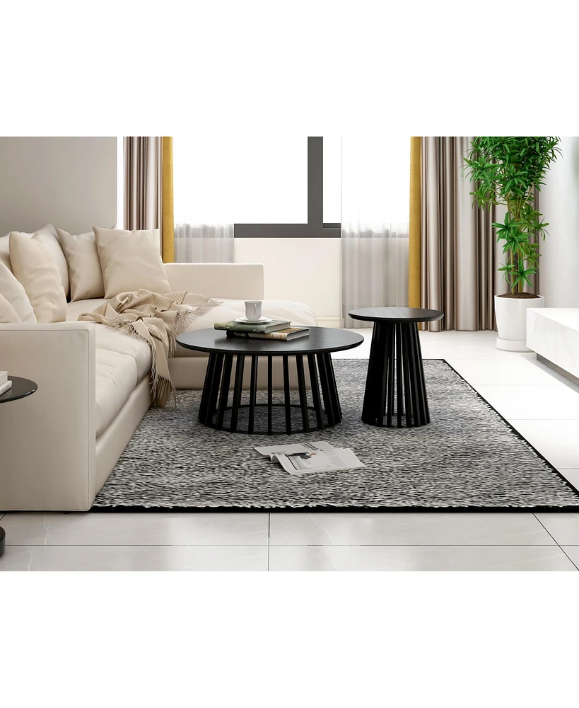 Simplie Fun 2-Piece Round Coffee Table Set with Grille Design