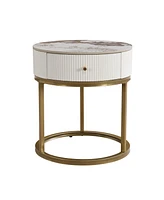 Streamdale Furniture Sintered Stone Round Nightstand with Drawer