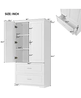 Streamdale Furniture White Bathroom Cabinet with Adjustable Shelf, 2 Doors, 2 Drawers