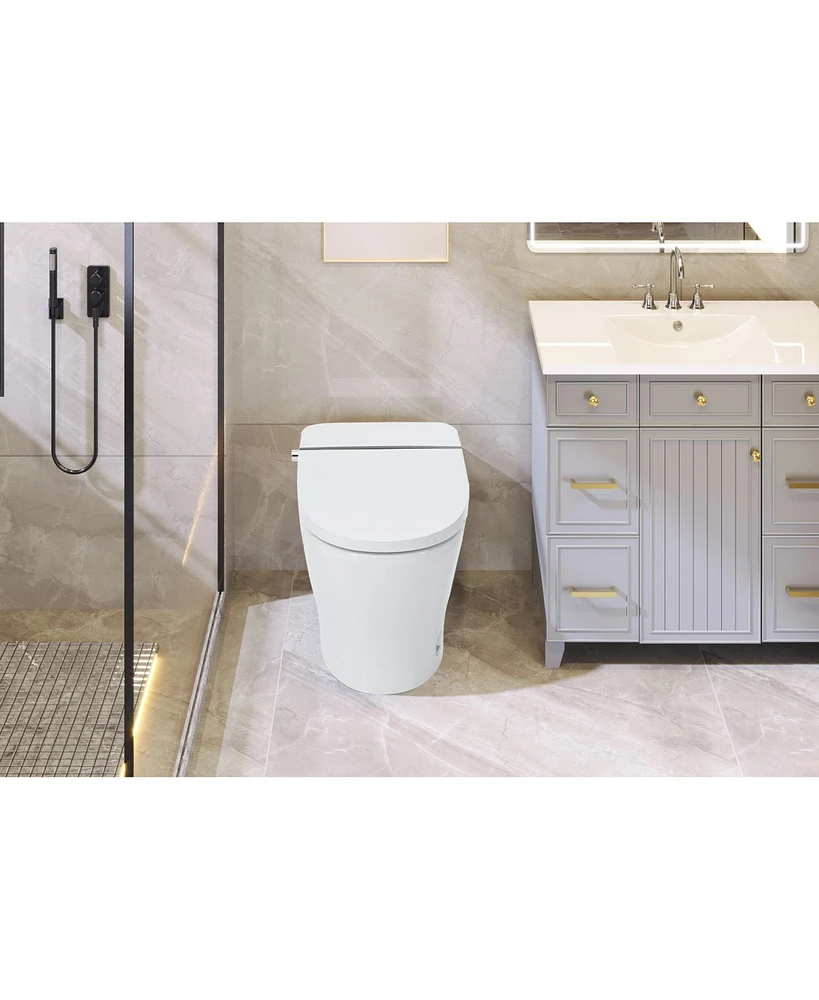 Simplie Fun Compact Toilet with Self-Cleaning Nozzle, Dual Flush, Foot Sensor, Night Light