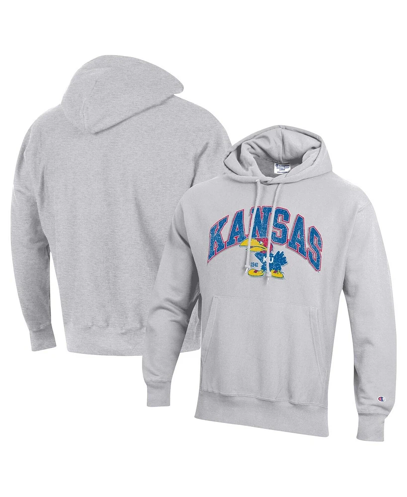 Champion Men's Heather Gray Kansas Jayhawks Vault Late Night Reverse Weave Pullover Hoodie