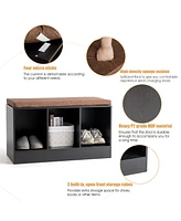 Costway 3-Cube Storage Box Organizer Shoe Bench w/ Padded Cushion Books Toys Decorations