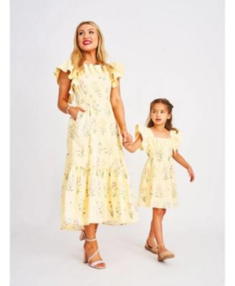 Floraison Lane Mommy Me Elle Ruffle Dress Yellow Garden Floral