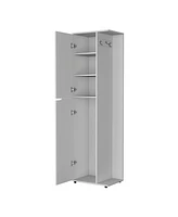 Fm Furniture Harper Broom Cabinet, with 2 doors, 3 shelves and a holder, White - Kitchen