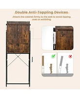 Sugift 4-Tier Multifunctional Toilet Storage Cabinet with Adjustable Shelf and Sliding Barn Door