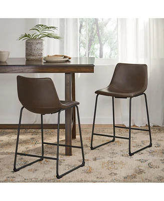 Simplie Fun Vintage Brown Counter Stools (Set Of 2) With Wide Seat