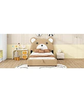 Streamdale Furniture Twin Size Upholstered Platform Bed with Bear Headboard and Storage Drawers