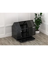 45" Indestructible Dog Crate with Roof, 2 Doors, Trays, Wheels