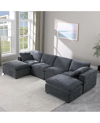 Simplie Fun Modular Sectional Sofa with Ottoman, Convertible U-Shaped Couch