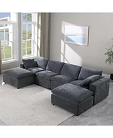 Simplie Fun Modular Sectional Sofa with Ottoman, Convertible U-Shaped Couch