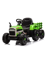 24V Electric Ride-On Tractor with Trailer, Remote Control, Music, Lights, Safety Belt