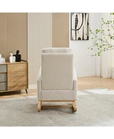 25.4" Rocking Chair with Retractable Footrest, Side Pocket, Ivory