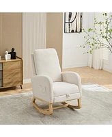 Streamdale Furniture 25.4" Rocking Chair with Retractable Footrest, Side Pocket, Ivory