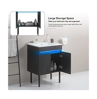 Modern 30" Bathroom Vanity with Radar Light, Storage, Metal Legs
