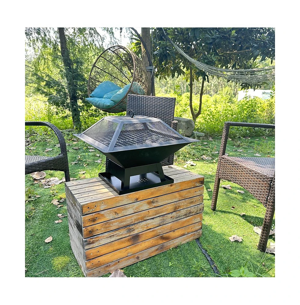 Simplie Fun Multipurpose Square Fire Pit for Warmth, Bbq, and Cooling