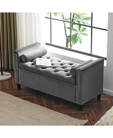 Simplie Fun 44.5" Velvet Storage Bench with Armrests and Nailhead Trim