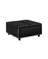 Streamdale Furniture Pu Leather Oversized Storage Ottoman with Nailhead Trim