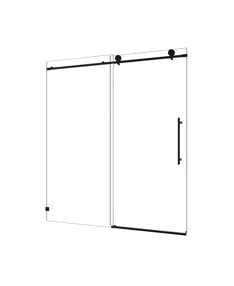 Simplie Fun Matte Black Frameless Shower Door with Soft-Close, 5/16" Tempered Glass