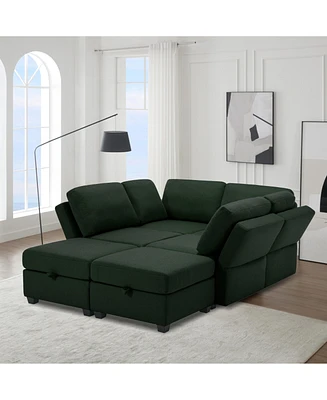 Simplie Fun Modular Storage Sleeper Sofa with Adjustable Backs and Arms