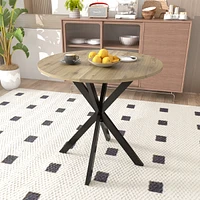 Simplie Fun 31.5" Round Dining Table, Modern Industrial Style, Mdf Top, Black Metal Legs