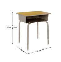 Emma+Oliver Jacobs Desk/Chair Set With Metal Open Front Storage Box, Desktop, Frame And Stackable Flex Comfort Classroom Chair