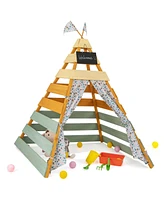 Costway Kids Teepee Tent with Machine Washable Flags & Door Curtains Detachable