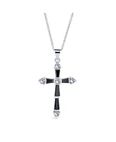 Bling Jewelry Religious Faith Hope Love Cz Accent Black Natural Onyx Cross Pendant Necklace For Women Silver Plated