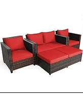 Slickblue 5 Pieces Patio Cushioned Rattan Furniture Set