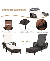 Gymax Rattan Patio Lounge Chair Chaise w/ Adjustable Backrest Cushion & Pillow