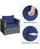 Skonyon 3 Pieces Patio Rattan Furniture Bistro Sofa Set with Cushioned