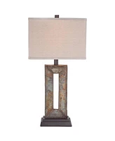 Tahoe Industrial Rustic Table Lamp 26" High with Table Top Dimmer Natural Slate Tan Rectangular Box Shade for Bedroom Living Room House Home Beds