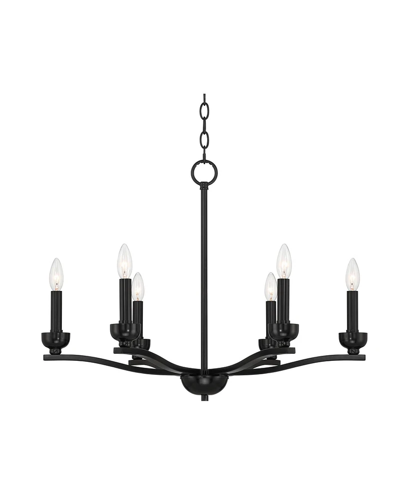 Franklin Iron Works Norwell Semi Gloss Black Chandelier Lighting 27 1/2" Wide Modern Industrial Geometric Curved Arms Candle 6