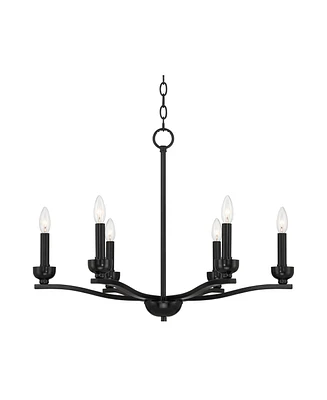 Franklin Iron Works Norwell Semi Gloss Black Chandelier Lighting 27 1/2" Wide Modern Industrial Geometric Curved Arms Candle 6-Light Fixture for Dinin