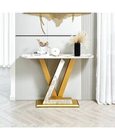 Simplie Fun 47" Sintered Stone Console Table with Metal Frame (Gold)