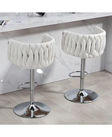 Streamdale Furniture 360° Swivel Bar Stools with Woven Back & High-Rebound Cushion (Set Of 2)