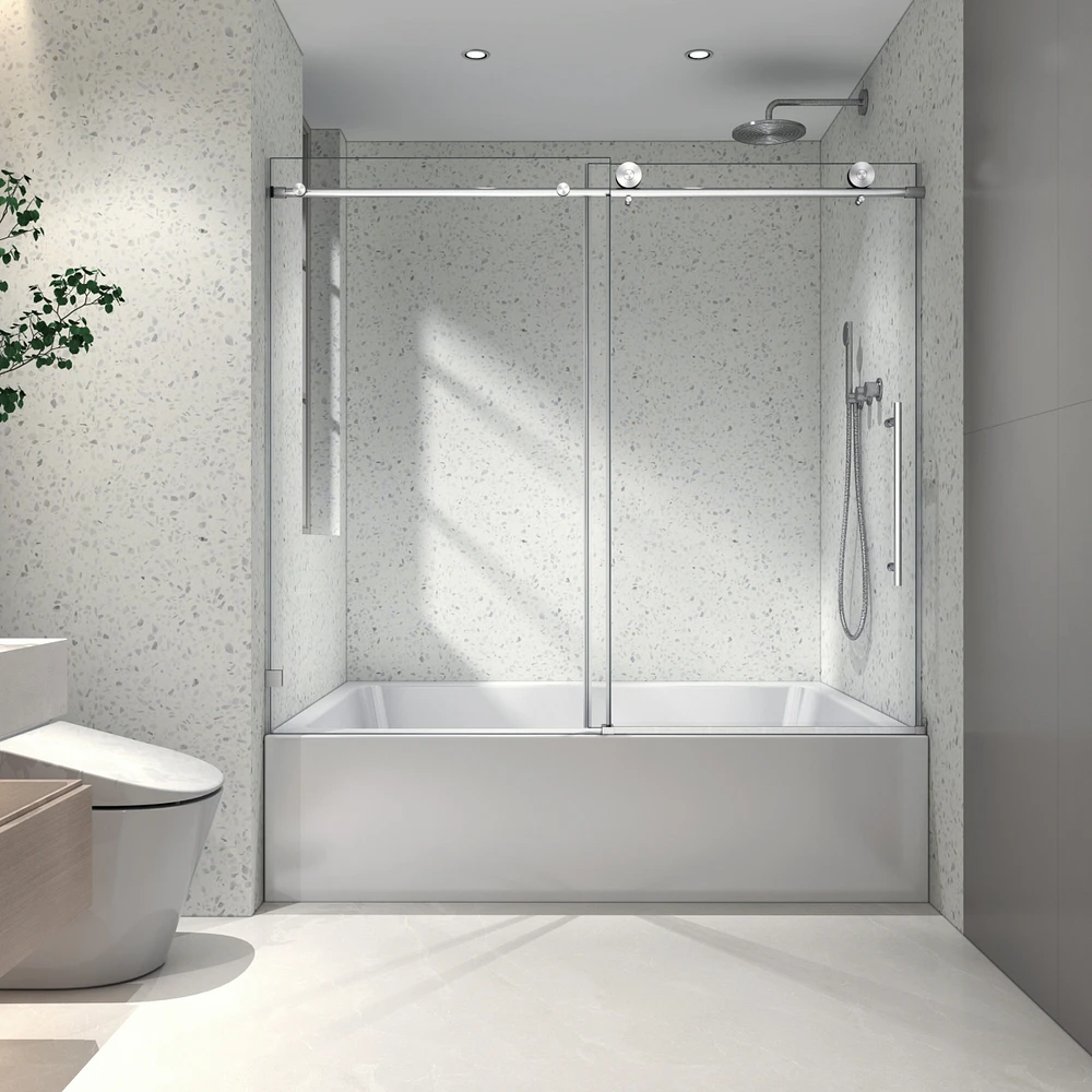 Streamdale Furniture Frameless Shower Door with Nano-Coated Glass, Adjustable Soft-Close, 70MM Pulleys