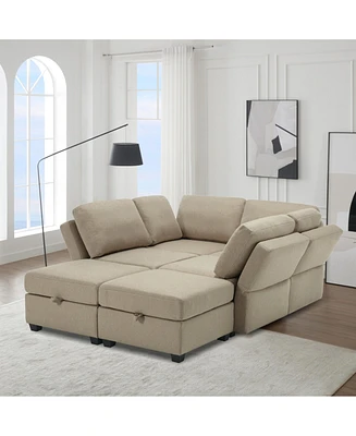 Simplie Fun Modular Storage Sofa with Adjustable Backs and Ottomans