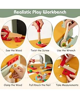 Kids Wooden Toy Workbench with Storage Space & Blackboard Tool Accessories for Boys