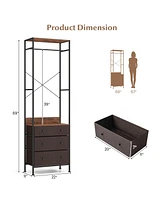 Slickblue Freestanding Closet Organizer with 3-position Hanging Rod and Storage Shelves