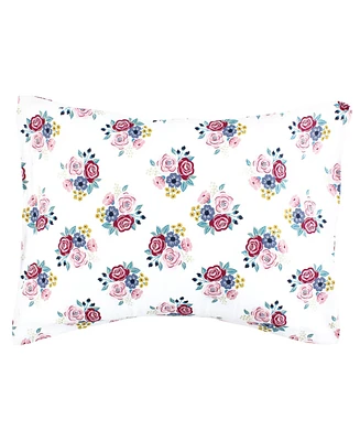 Hudson Baby Infant Girl Cotton Toddler Pillow Case, Blush Navy Floral, One Size