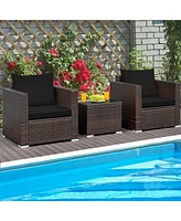 Skonyon 3 Pieces Patio Conversation Rattan Furniture Set with Cushion