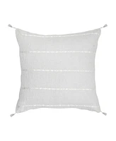 Anaya Home Light Grey & White Embr Stripes So Soft Linen Pillow