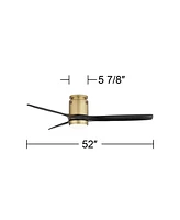 52" Windspun Modern Indoor Ceiling Fan 3 Blade Led Light Remote Control Soft Brass Finish Motor Matte Black Finish Wood Blades Bedroom Living Room Off