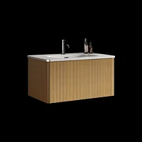 Etna 30" Striped Oak Vanity w/ White Ceramic Sink