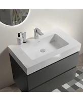 Streamdale Furniture 30" Gray Wall-Mounted Vanity: Soft-Close Drawers, Handle-Free Design