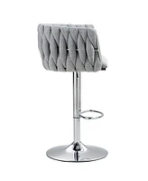 360° Swivel Bar Stools with Woven Back & Footrest (Set Of 2)
