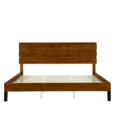 Simplie Fun Mid-Century Modern Solid Wood King Bed with Three-Piece Headboard