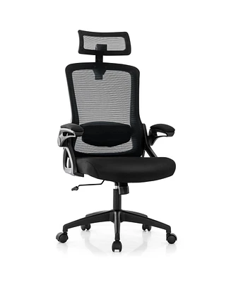 Slickblue Adjustable Swivel Task Chair Ergonomic Office Chair with Adjustable Lumbar Support-Black